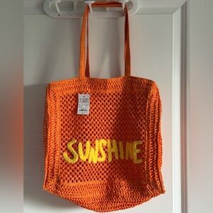 Soma Orange Crochet beach bag Tote with Yellow Sunshine
